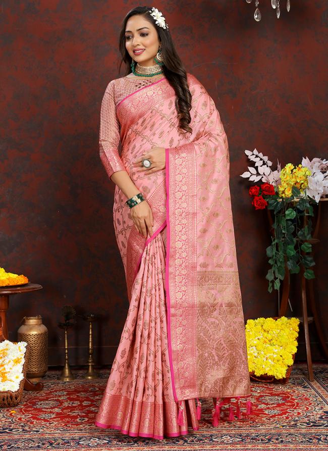 Katan Silk Pink Festival Wear Weaving Saree